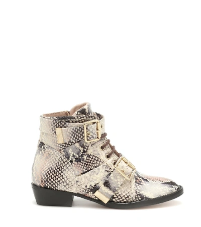 Shop Chloé Snake-effect Leather Ankle Boots In Beige