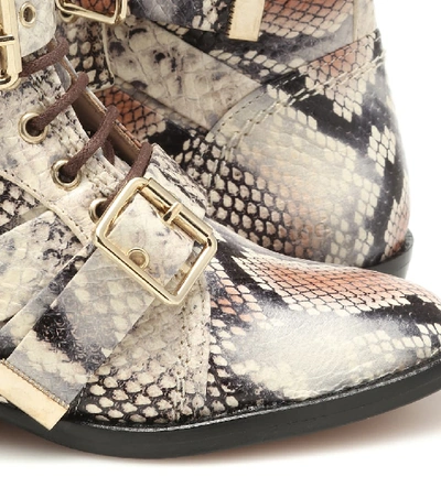 Shop Chloé Snake-effect Leather Ankle Boots In Beige