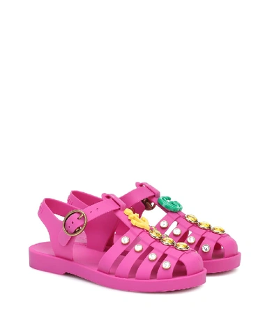 Shop Gucci Embellished Rubber Sandals In Pink