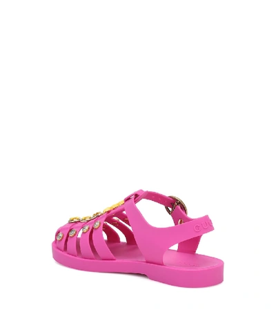 Shop Gucci Embellished Rubber Sandals In Pink