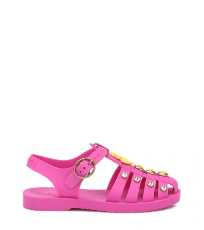Shop Gucci Embellished Rubber Sandals In Pink