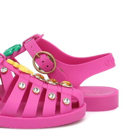 Shop Gucci Embellished Rubber Sandals In Pink