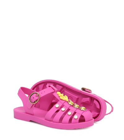 Shop Gucci Embellished Rubber Sandals In Pink