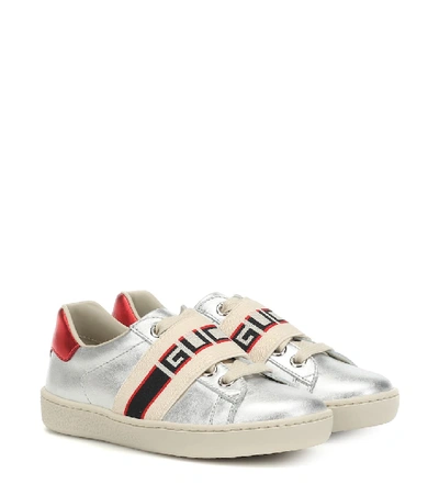 Shop Gucci Ace Metallic Leather Sneakers In Silver