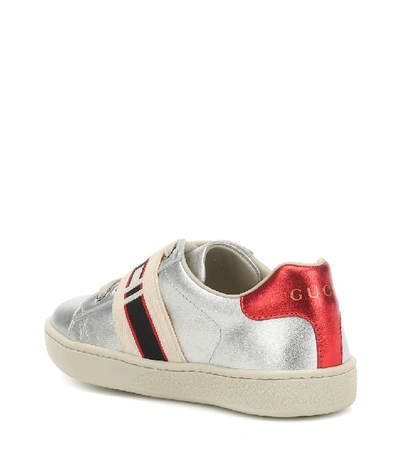 Shop Gucci Ace Metallic Leather Sneakers In Silver