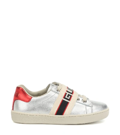 Shop Gucci Ace Metallic Leather Sneakers In Silver