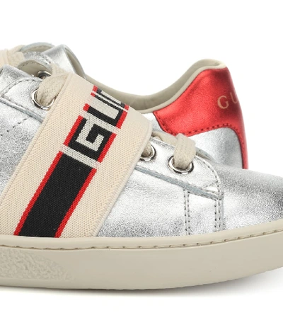 Shop Gucci Ace Metallic Leather Sneakers In Silver