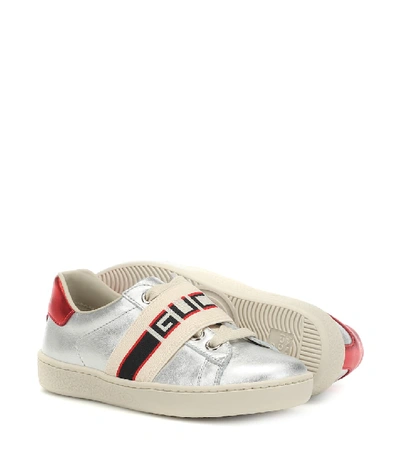 Shop Gucci Ace Metallic Leather Sneakers In Silver
