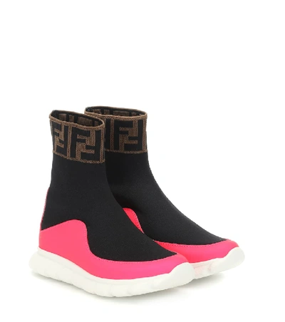 Shop Fendi Sock Sneakers In Black