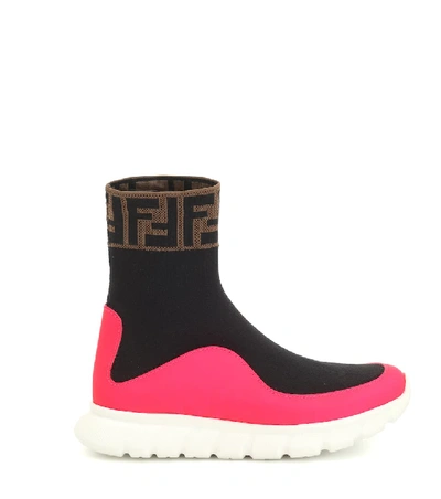 Shop Fendi Sock Sneakers In Black