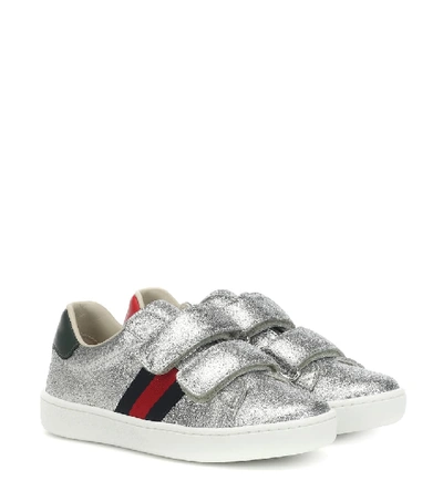 Shop Gucci Ace Glitter Sneakers In Silver
