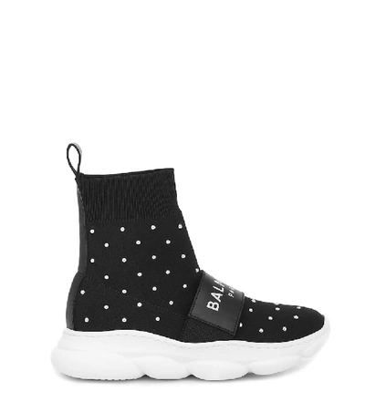 Shop Balmain Embellished Sock Sneakers In Black