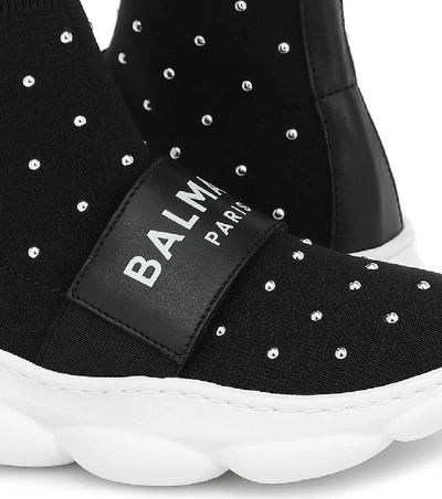 Shop Balmain Embellished Sock Sneakers In Black