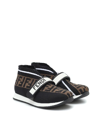 Shop Fendi Ff Jacquard Sneakers In Black