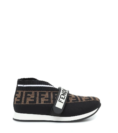 Shop Fendi Ff Jacquard Sneakers In Black