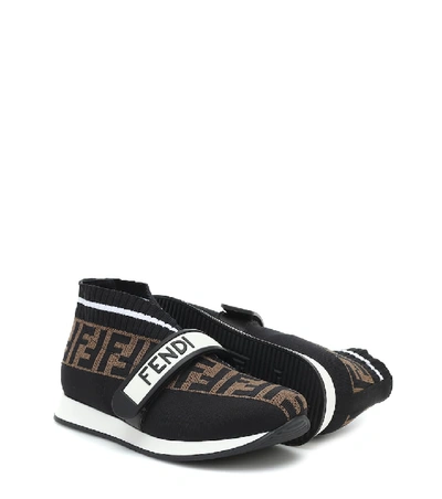 Shop Fendi Ff Jacquard Sneakers In Black