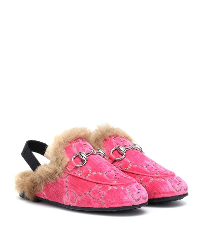 Shop Gucci Princetown Gg Velvet Slipper In Pink