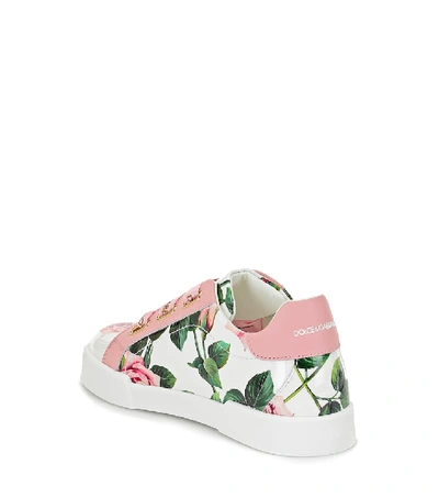 Shop Dolce & Gabbana Portofino Floral Leather Sneakers In Pink