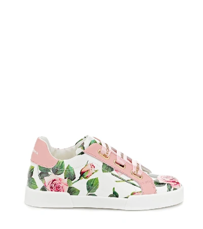 Shop Dolce & Gabbana Portofino Floral Leather Sneakers In Pink