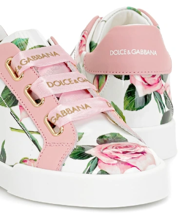 Shop Dolce & Gabbana Portofino Floral Leather Sneakers In Pink