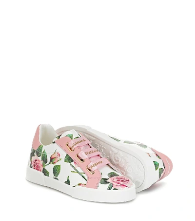 Shop Dolce & Gabbana Portofino Floral Leather Sneakers In Pink