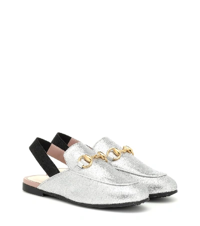 Shop Gucci Princetown Glitter Slippers In Silver