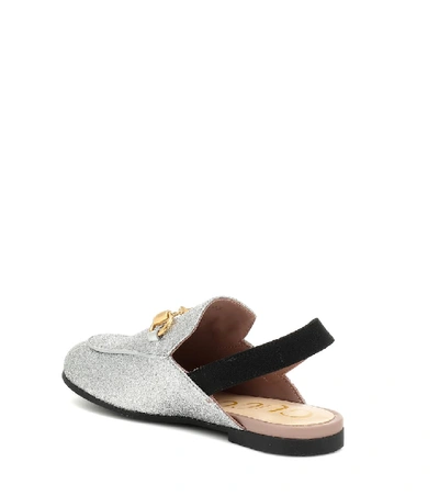 Shop Gucci Princetown Glitter Slippers In Silver