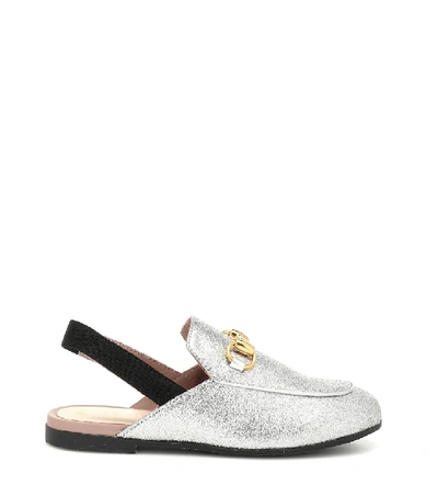 Shop Gucci Princetown Glitter Slippers In Silver