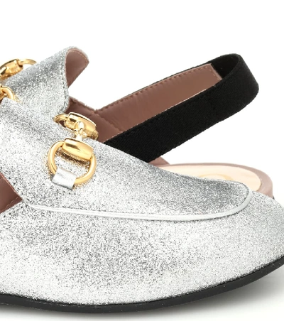 Shop Gucci Princetown Glitter Slippers In Silver