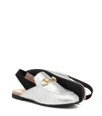 Shop Gucci Princetown Glitter Slippers In Silver