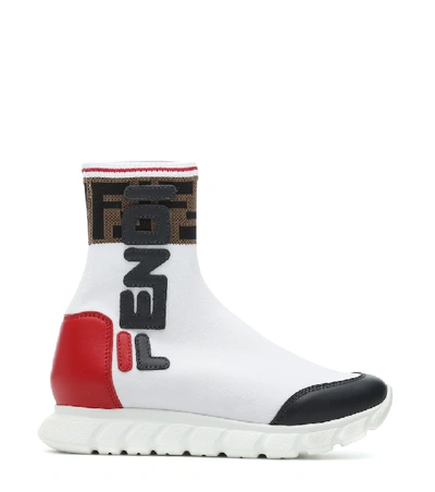 Shop Fendi Mania Sock Sneakers In White