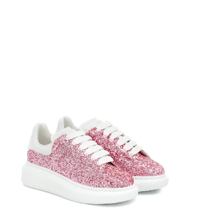 Shop Alexander Mcqueen Glitter And Leather Sneakers In Pink