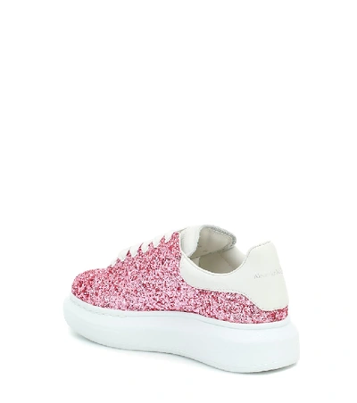 Shop Alexander Mcqueen Glitter And Leather Sneakers In Pink