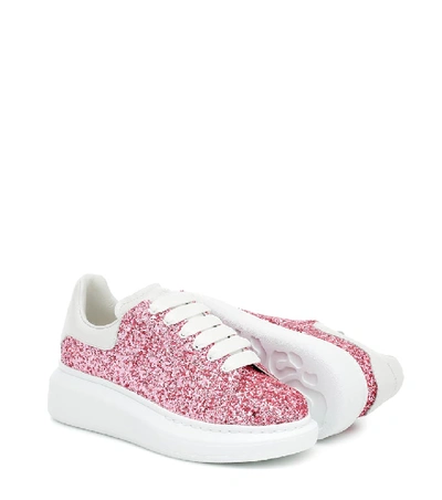 Shop Alexander Mcqueen Glitter And Leather Sneakers In Pink