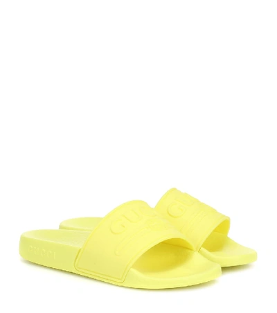 Shop Gucci Logo Rubber Slides In Yellow