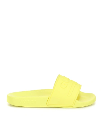Shop Gucci Logo Rubber Slides In Yellow