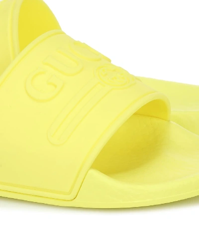 Shop Gucci Logo Rubber Slides In Yellow