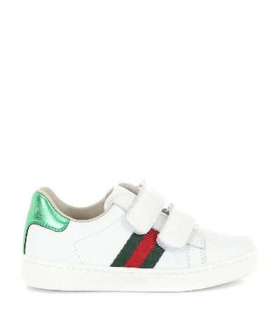 Gucci Web-detailing Leather Sneakers In Gr.white/vrv/ros/b.s