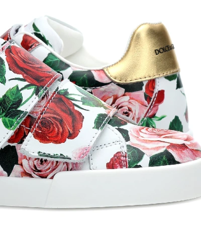 Shop Dolce & Gabbana Portofino Floral Leather Sneakers In White