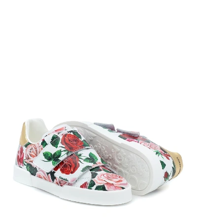 Shop Dolce & Gabbana Portofino Floral Leather Sneakers In White