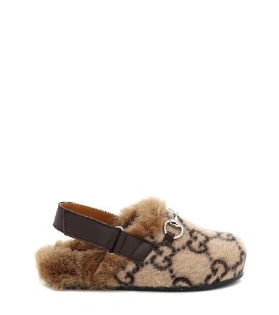 Shop Gucci Gg Wool-blend Slippers In Beige