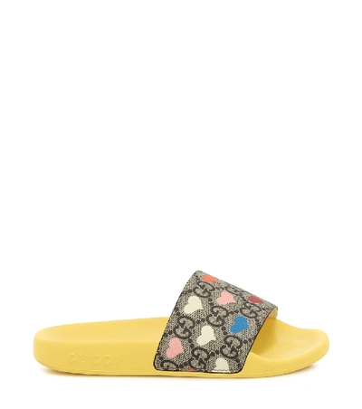 Shop Gucci Gg Heart Rubber Slides In Multicoloured