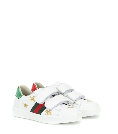 Shop Gucci Ace Embroidered Leather Sneakers In White