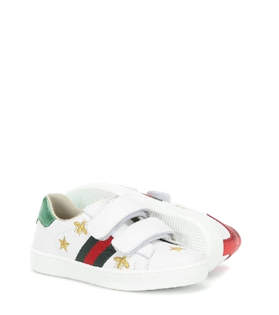 Shop Gucci Ace Embroidered Leather Sneakers In White