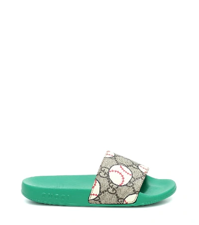 Shop Gucci Gg Coated-canvas Slides In Green