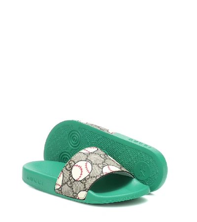 Shop Gucci Gg Coated-canvas Slides In Green