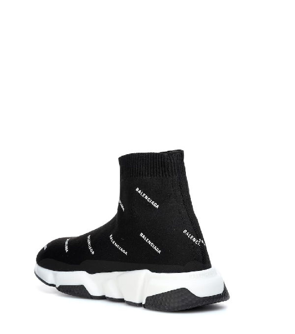Balenciaga Little Kid's & Kid's Allover Logo Sock Sneakers In Black ...