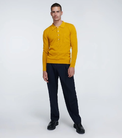 Shop Cmmn Swdn Curtis Crochet Knitted Polo Shirt In Yellow