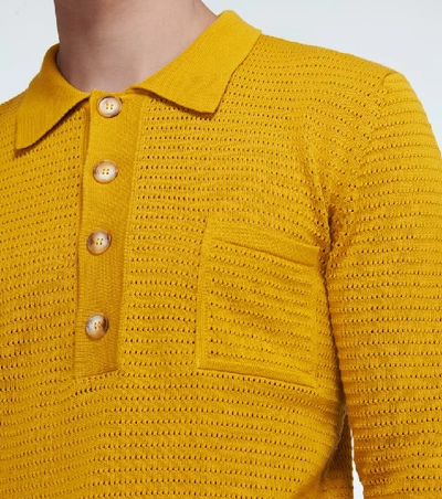 Shop Cmmn Swdn Curtis Crochet Knitted Polo Shirt In Yellow