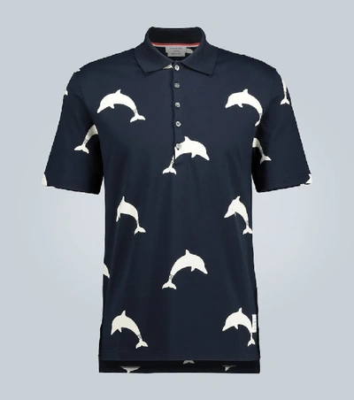 Shop Thom Browne Dolphin Printed Polo Shirt In Blue